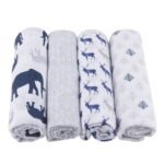 "Premium 4-pack of organic cotton muslin swaddles in elegant Wild Blossom print, perfect for newborns. Luxuriously soft for ultimate comfort."