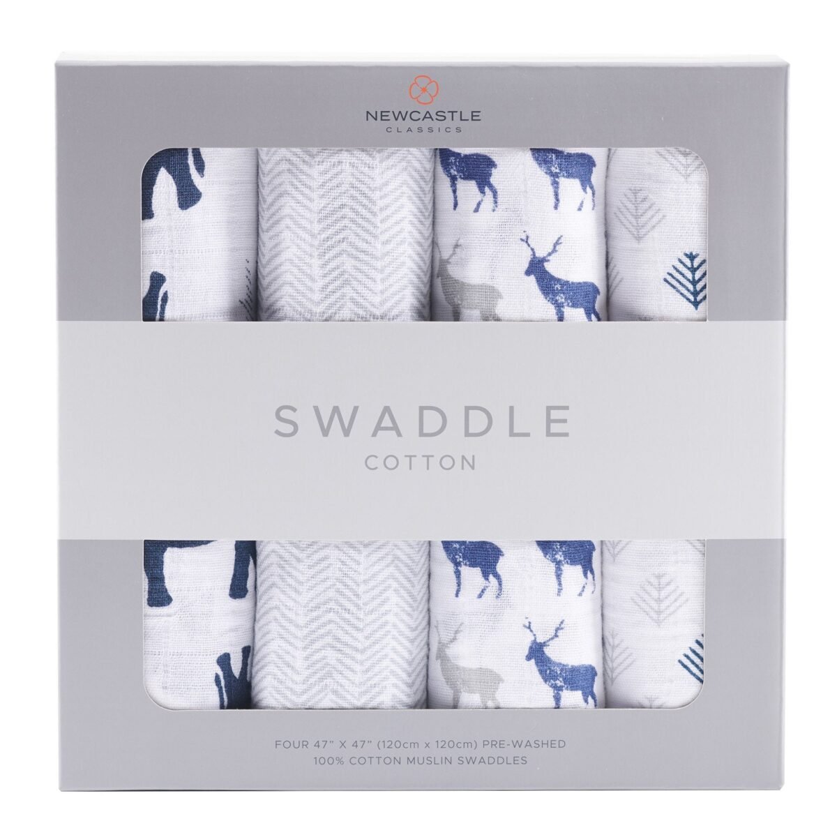 "deluxe set of 4 organic cotton muslin swaddles featuring charming wild blossom designs, perfect for wrapping your newborn in softness and style. "