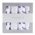 "Deluxe set of 4 organic cotton muslin swaddles featuring charming wild blossom designs, perfect for wrapping your newborn in softness and style."
