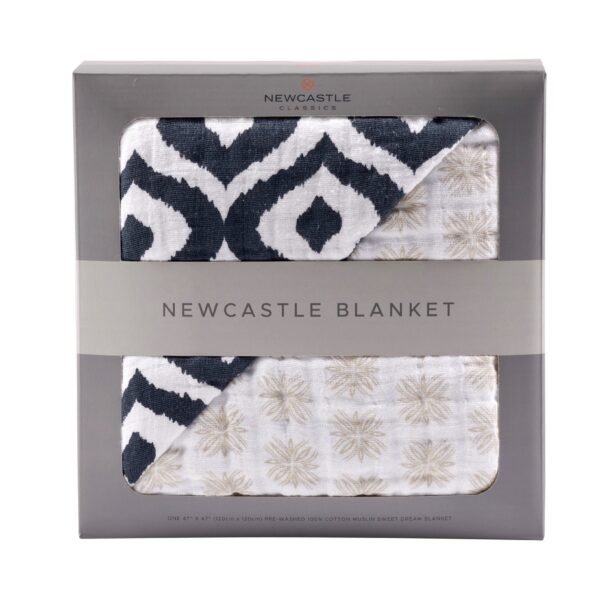 Morrocan Blue And Flower Child Cotton Muslin Newcastle Blanket