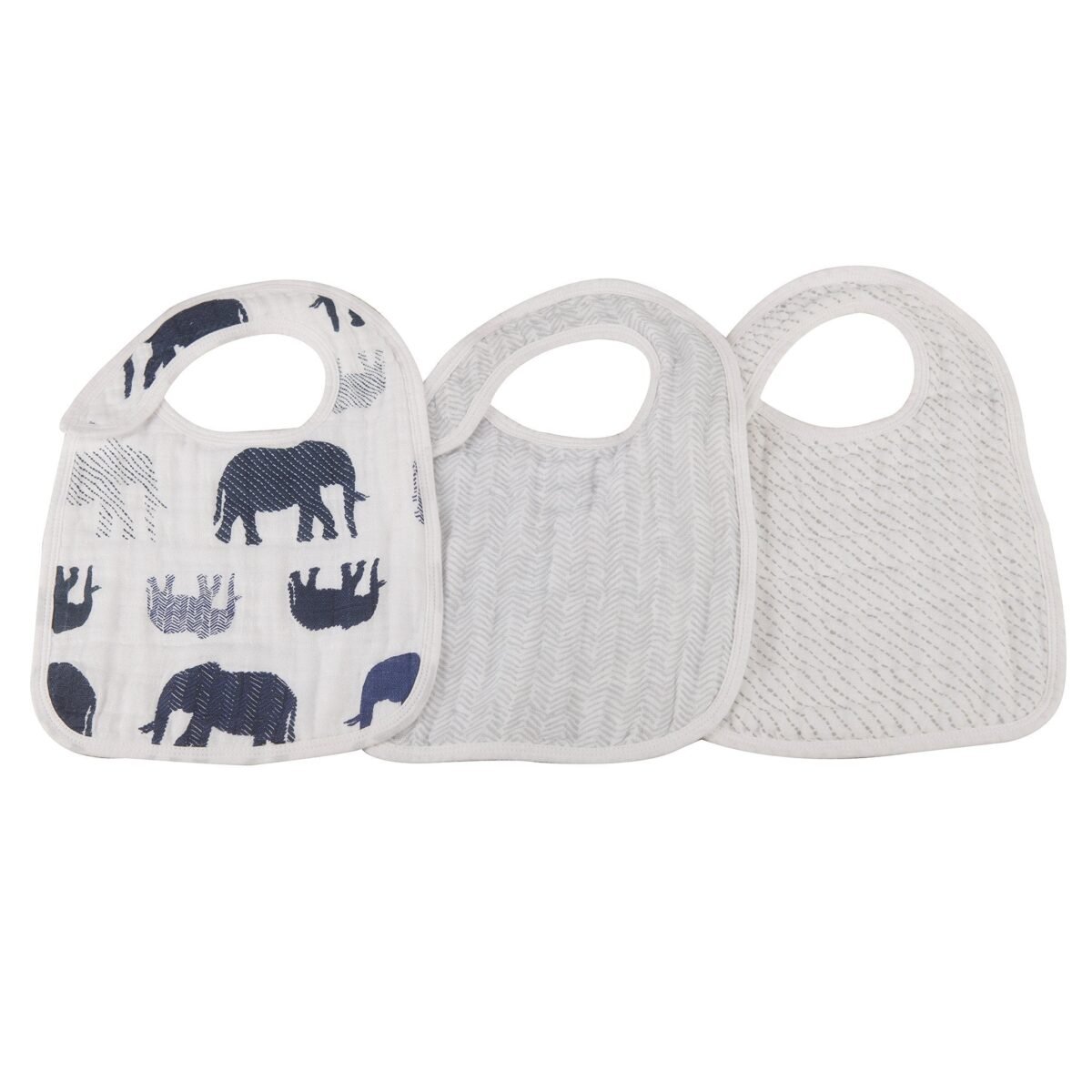 In the wild elephant cotton muslin snap bibs 3pk | cloudybébé baby product