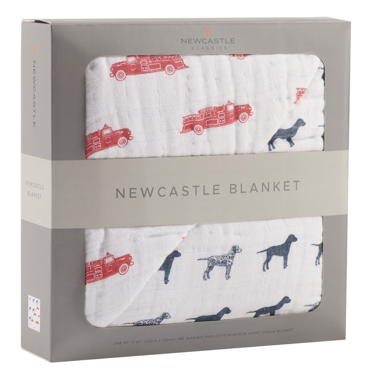 Fire truck and dalmatian cotton muslin newcastle blanket | cloudybébé baby product