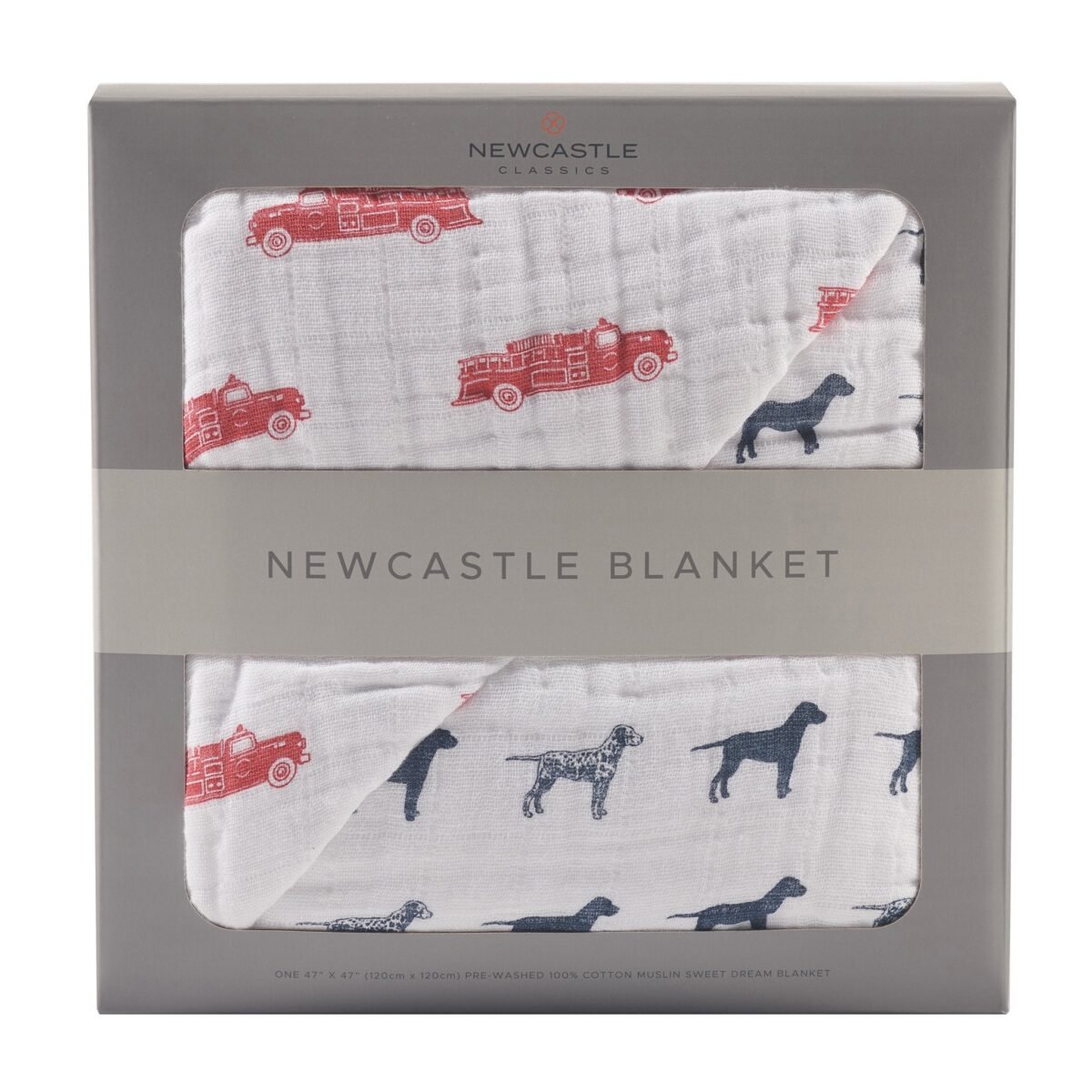 Fire truck and dalmatian cotton muslin newcastle blanket | cloudybébé baby product