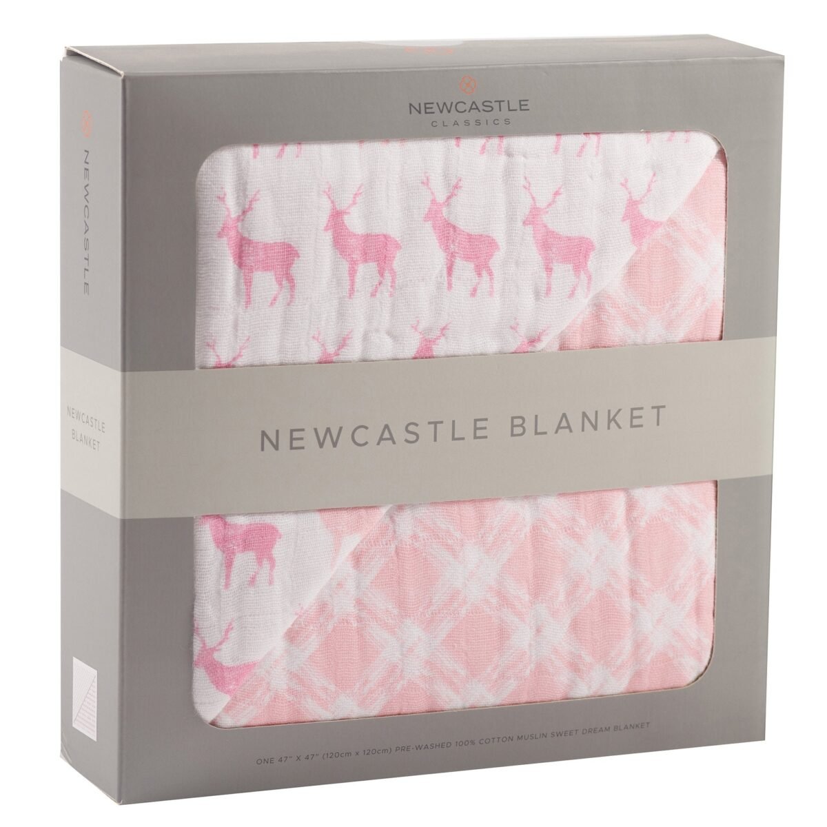 Pink deer and primrose pink plaid cotton muslin newcastle blanket | cloudybébé baby product