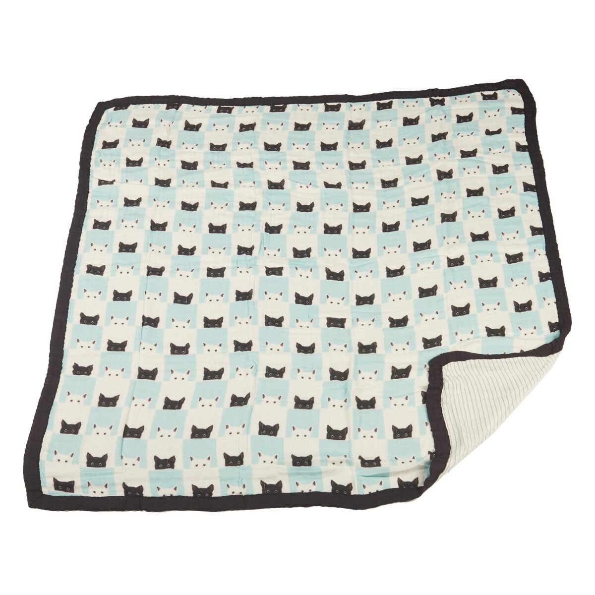 Peek-a-boo cats and pencil stripe bamboo muslin newcastle blanket | cloudybébé baby product