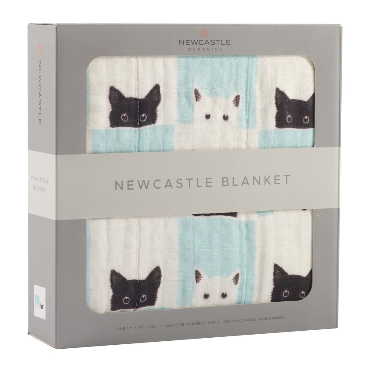 Peek-a-boo cats and white bamboo muslin newcastle blanket | cloudybébé baby product