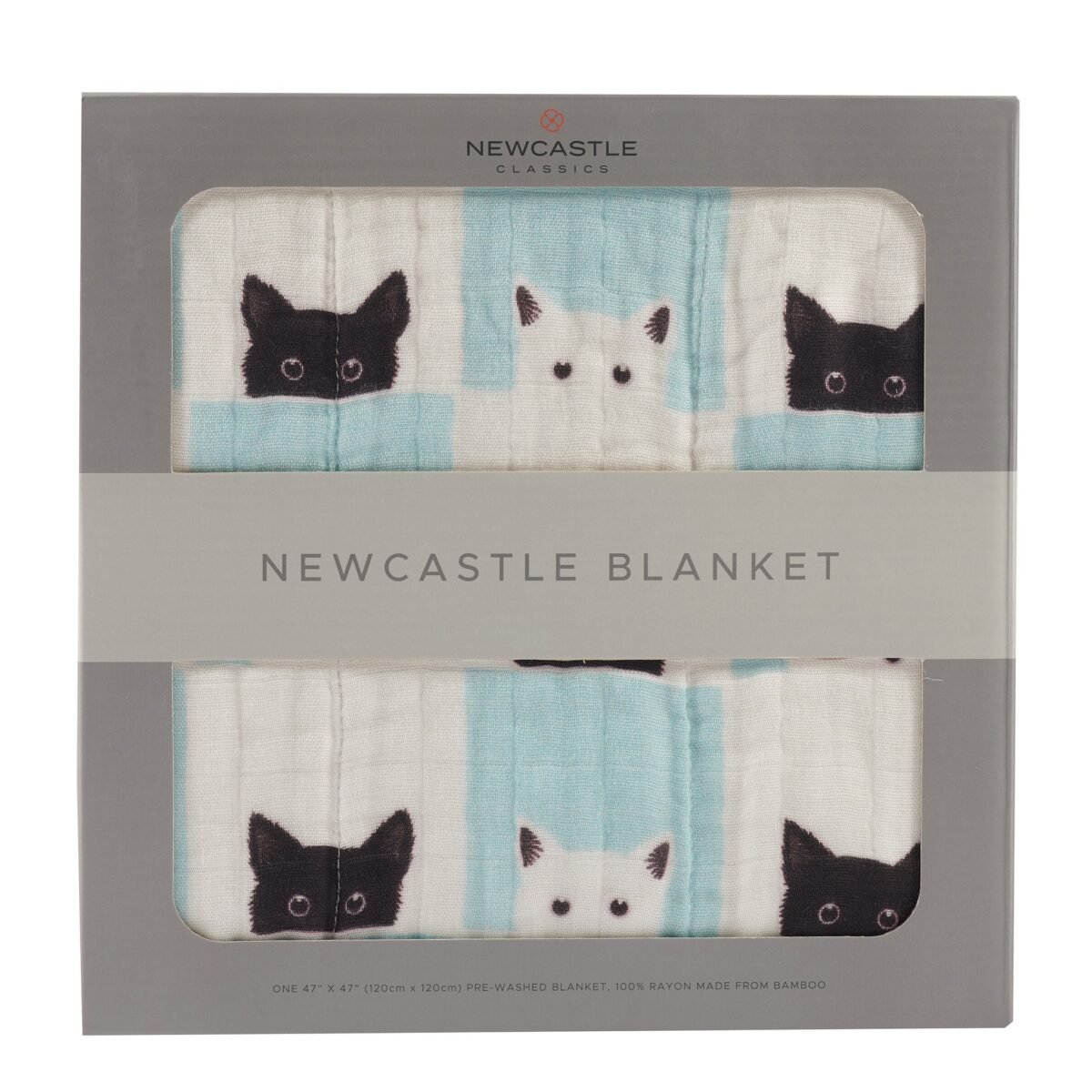 Peek-a-boo cats and white bamboo muslin newcastle blanket | cloudybébé baby product