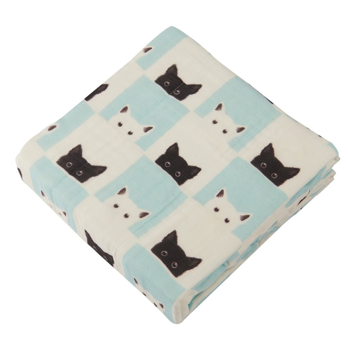 Peek-a-boo cats and white bamboo muslin newcastle blanket | cloudybébé baby product
