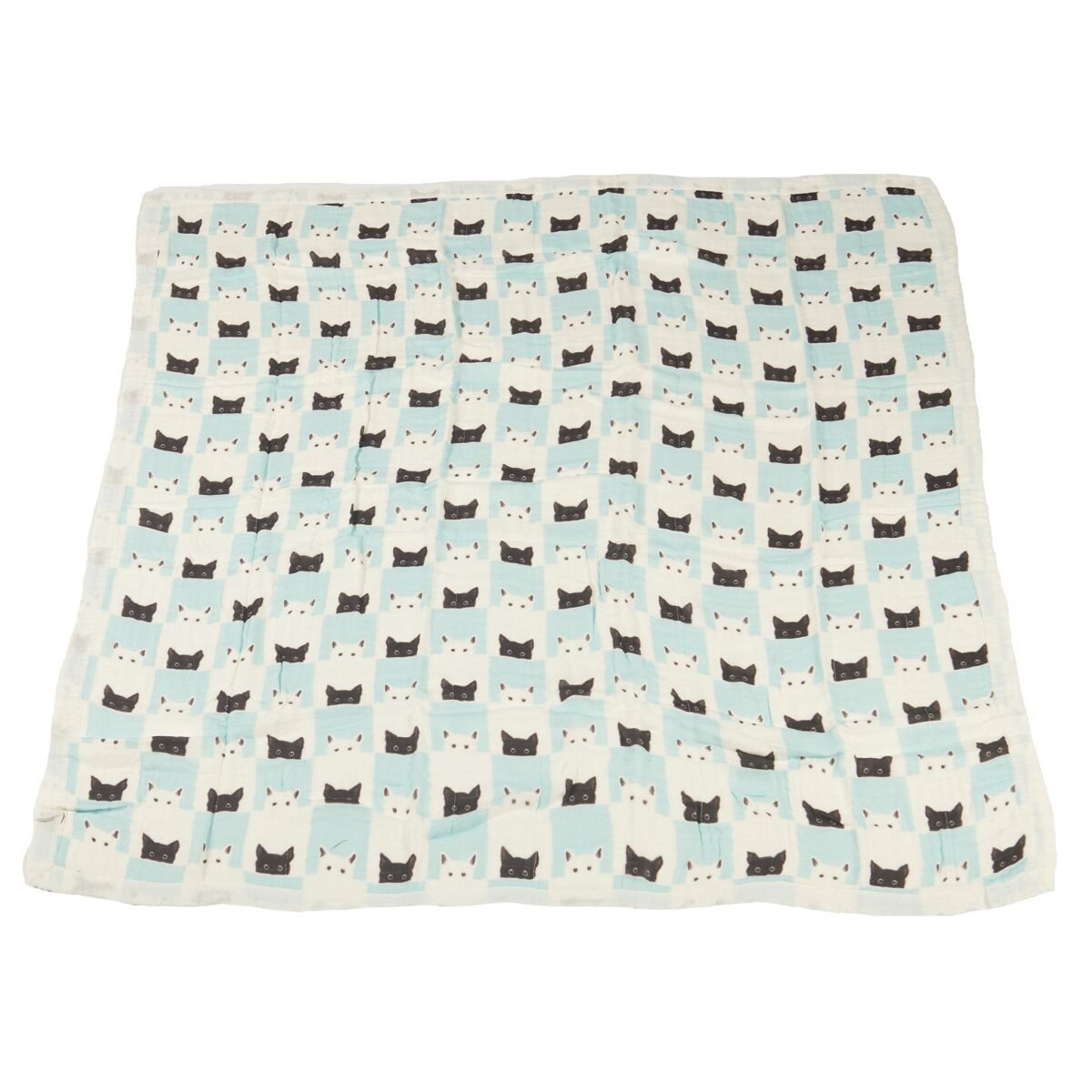 Peek-a-boo cats and white bamboo muslin newcastle blanket | cloudybébé baby product