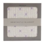 "Luxurious lavender flower bamboo muslin blanket for newborns, featuring a soft and delicate design. Perfect for cozy snuggles and peaceful sleep. Ideal for moms seeking comfort and style."