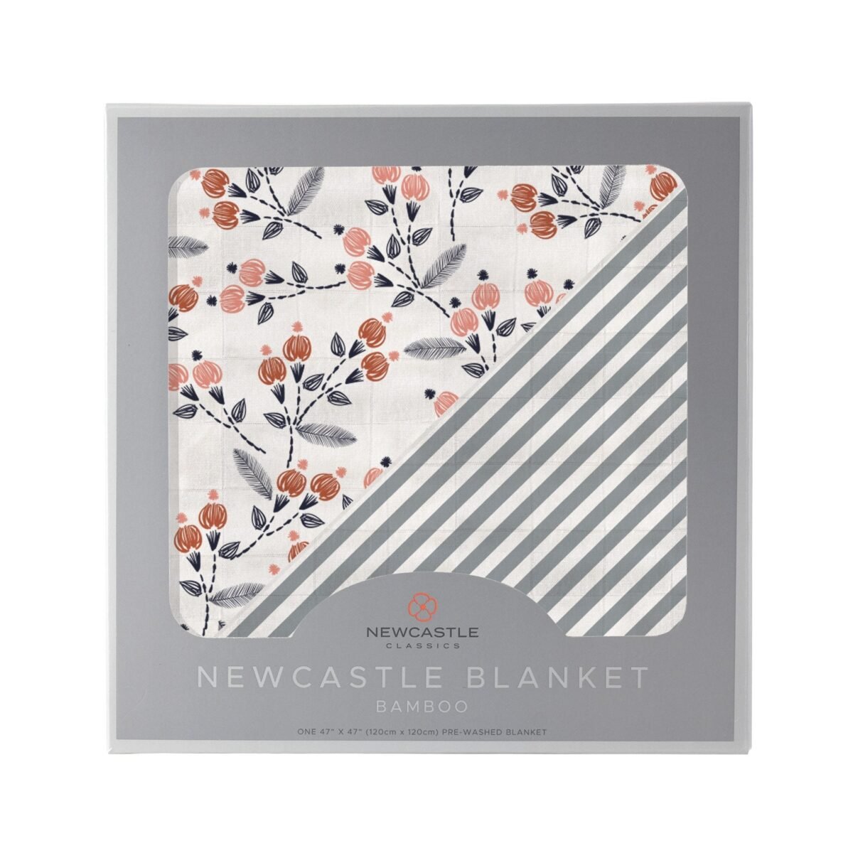 Dahlia floral and finley stripe bamboo muslin newcastle blanket | cloudybébé baby product