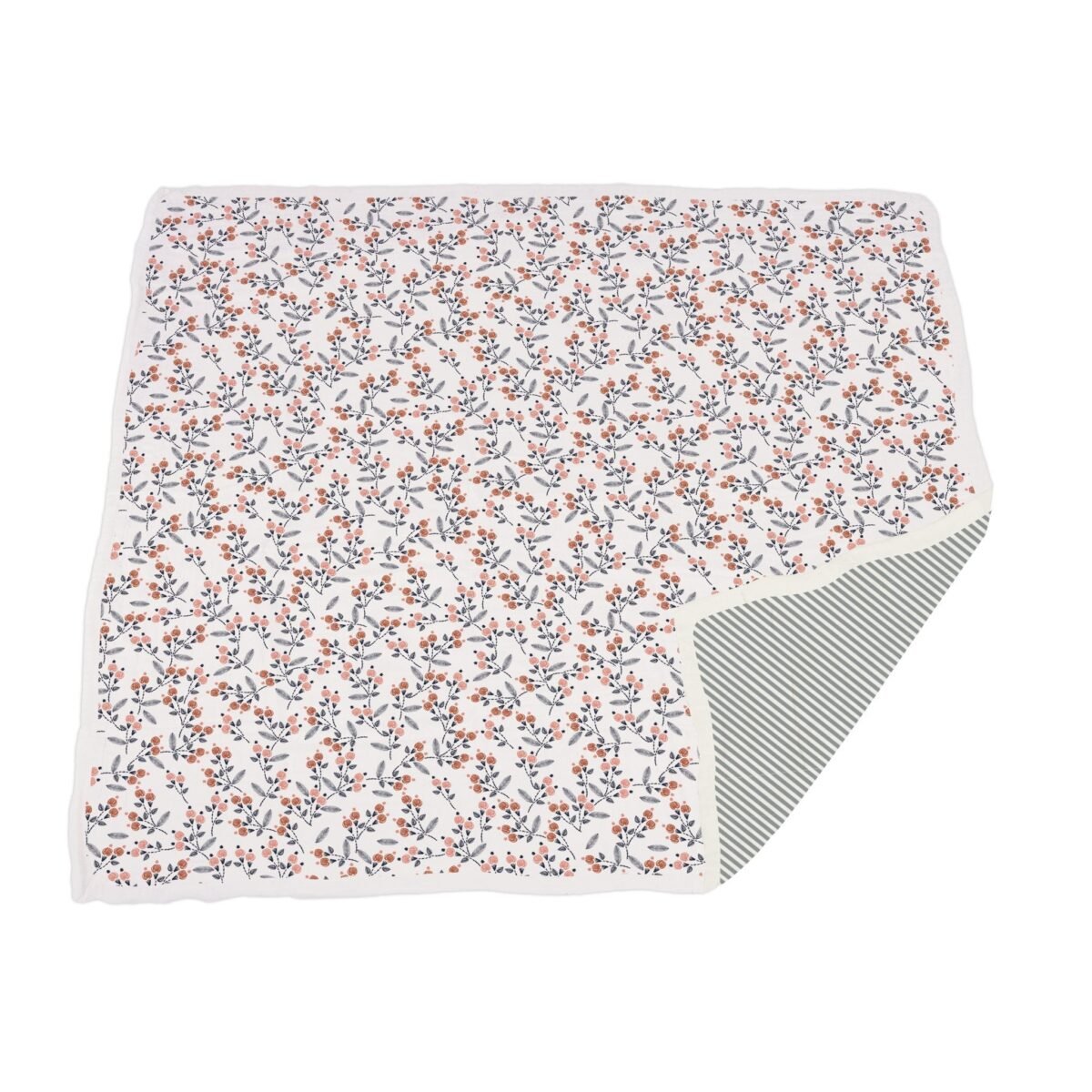 Dahlia floral and finley stripe bamboo muslin newcastle blanket | cloudybébé baby product