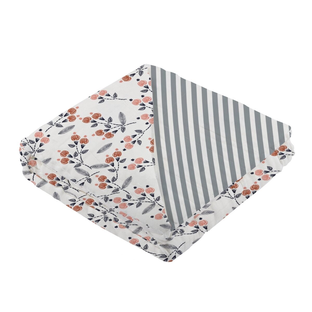 Dahlia floral and finley stripe bamboo muslin newcastle blanket | cloudybébé baby product