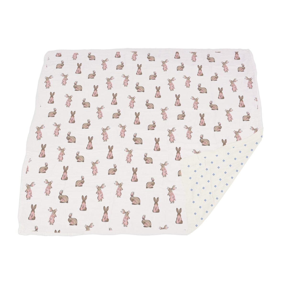 Powder pink bunnies and periwinkle diamond polka dot bamboo newcastle blanket | cloudybébé baby product
