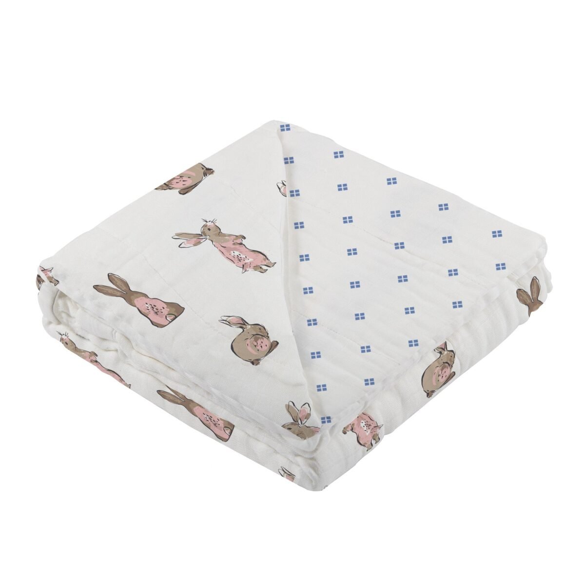 Powder pink bunnies and periwinkle diamond polka dot bamboo newcastle blanket | cloudybébé baby product