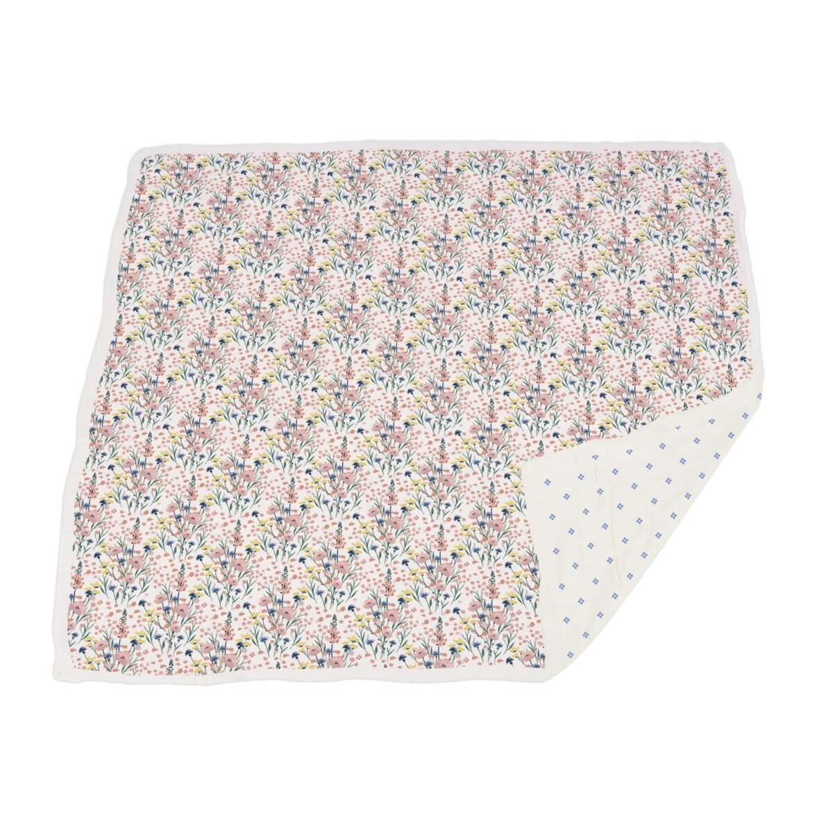 "luxurious wildflowers & periwinkle diamond polka dot bamboo baby blanket - a stylish and vibrant throw blanket perfect for newborns, featuring beautiful wildflower and diamond polka dot patterns. "