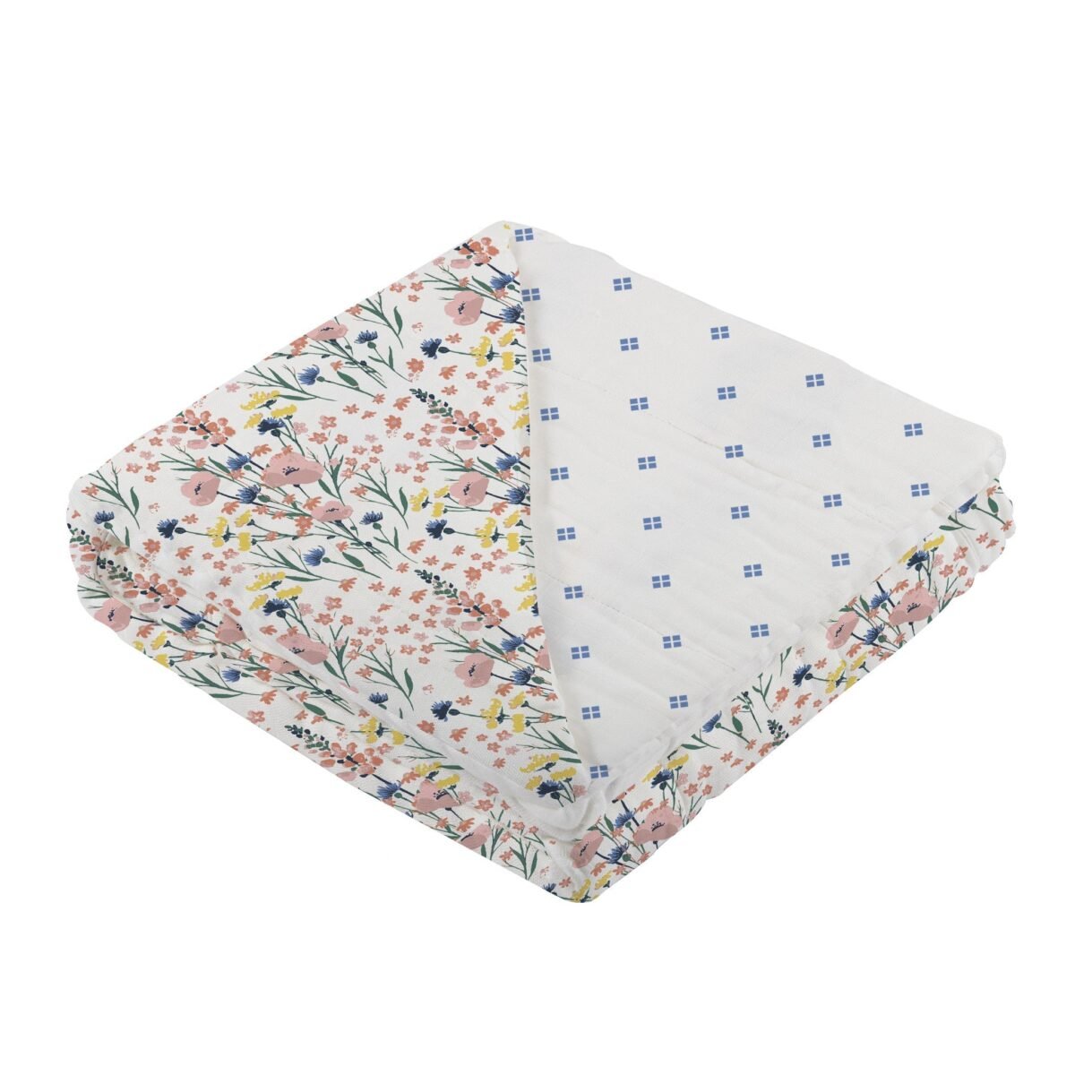 "luxurious wildflowers & periwinkle diamond polka dot bamboo blanket, a must-have baby blanket for a stylish and cozy nursery decor. "