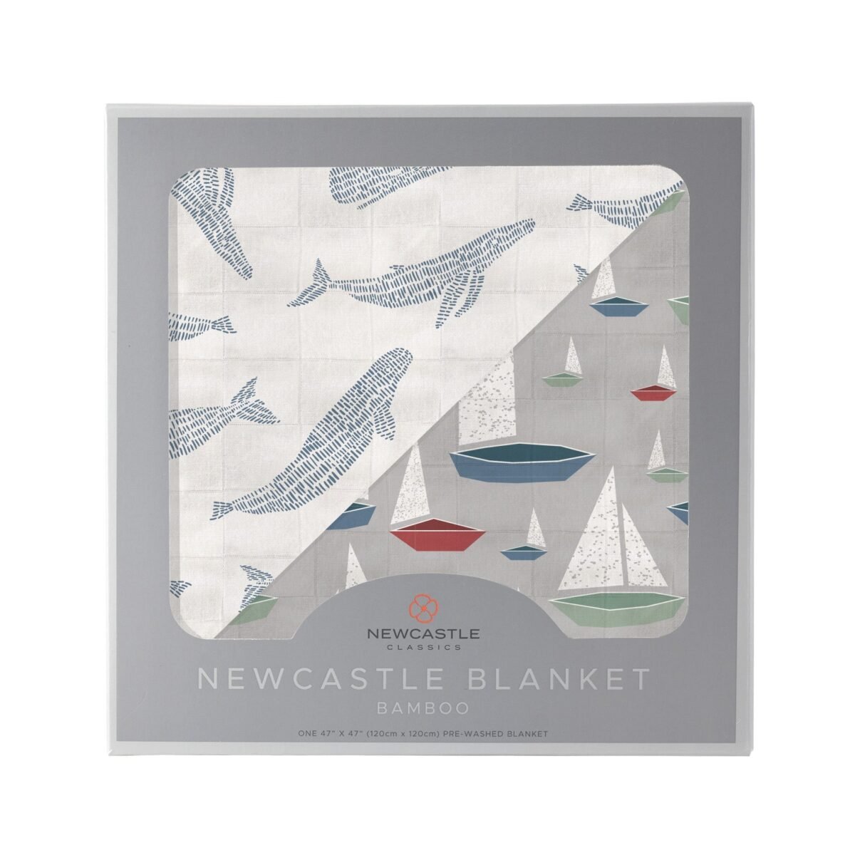 Blue shadow whales and marina sailboats bamboo newcastle blanket | cloudybébé baby product