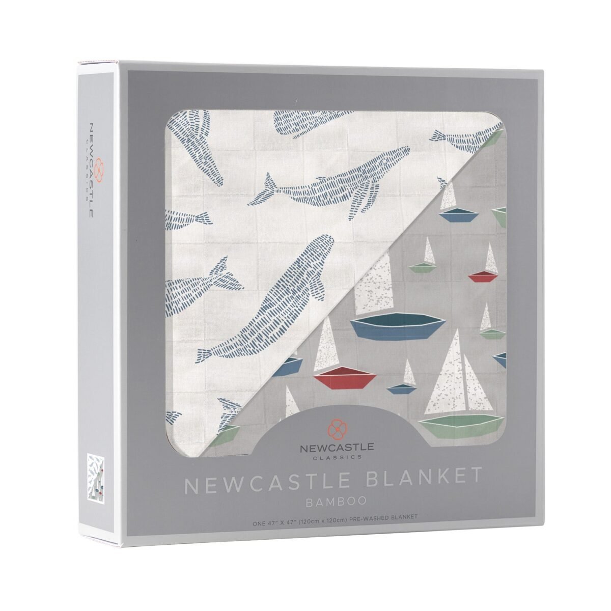 Blue shadow whales and marina sailboats bamboo newcastle blanket | cloudybébé baby product