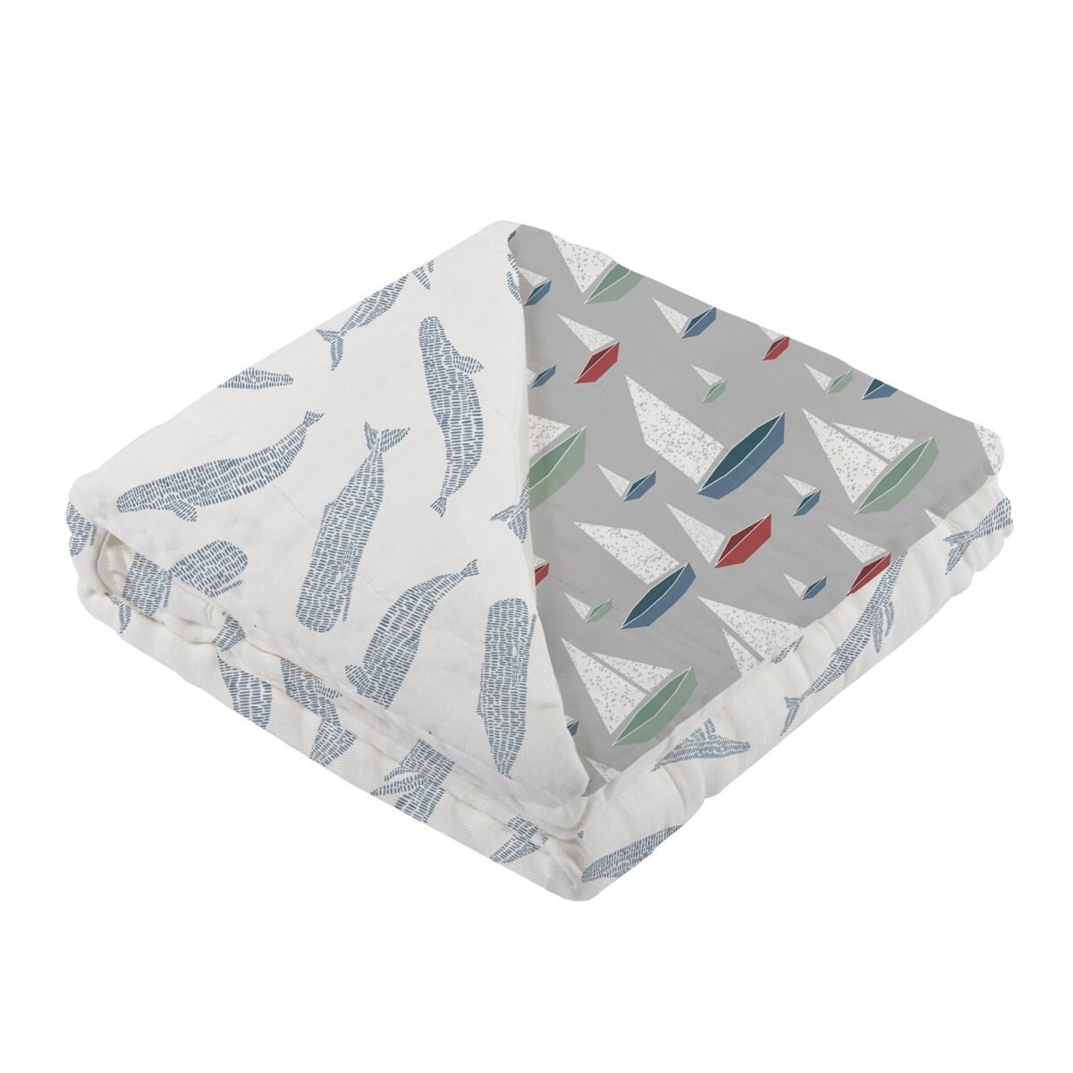 Blue shadow whales and marina sailboats bamboo newcastle blanket | cloudybébé baby product
