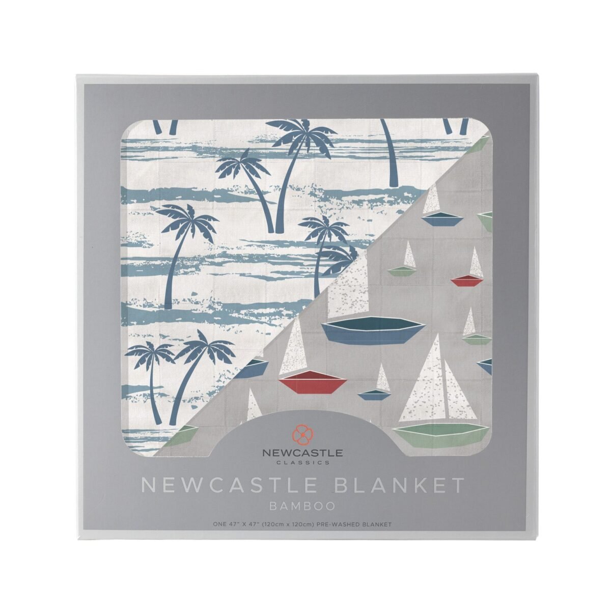 Ocean palm trees and marina sailboats bamboo newcastle blanket | cloudybébé baby product
