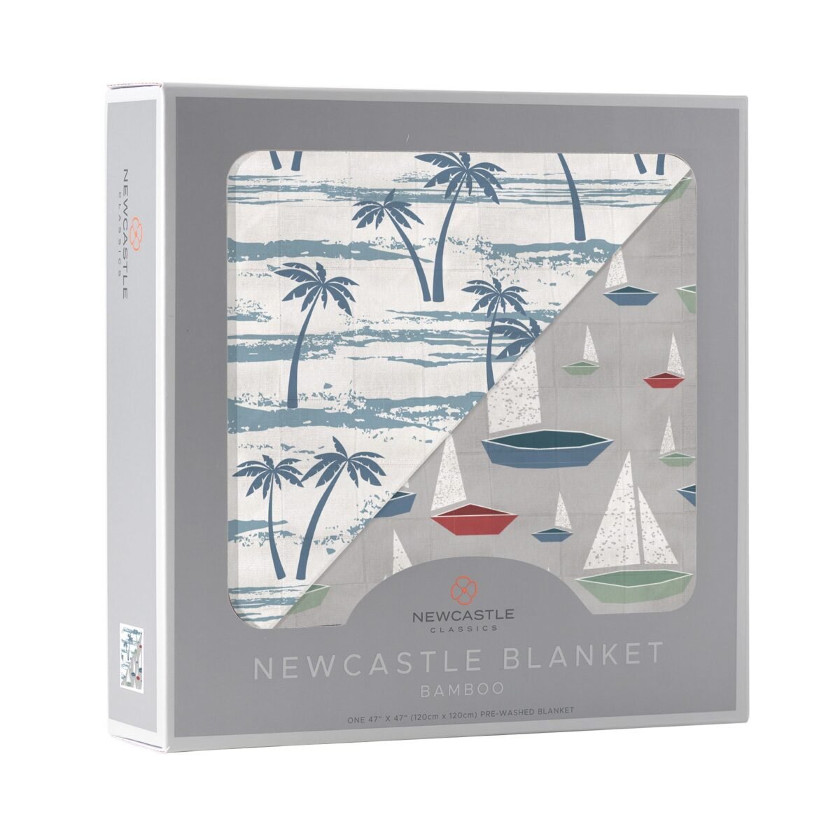Ocean palm trees and marina sailboats bamboo newcastle blanket | cloudybébé baby product