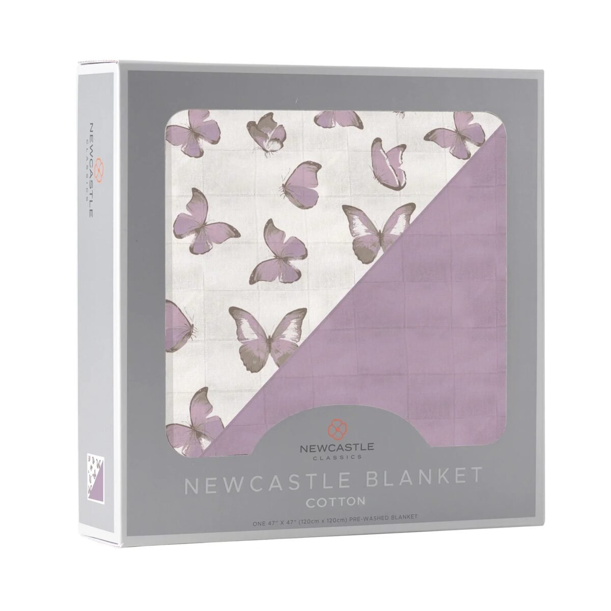 Winsome butterflies and orchid lavender cotton newcastle blanket | cloudybébé baby product