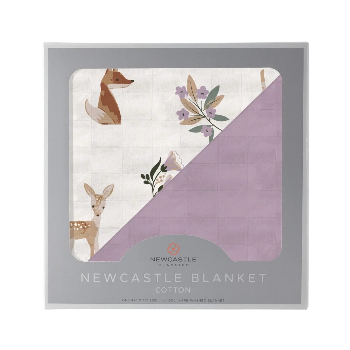 "luxurious lavender cotton blanket for kids featuring a cozy and comfy design. Perfect for newborns. Nature-inspired and soft fabric. "