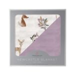 "Luxurious lavender cotton blanket for kids featuring a cozy and comfy design. Perfect for newborns. Nature-inspired and soft fabric."