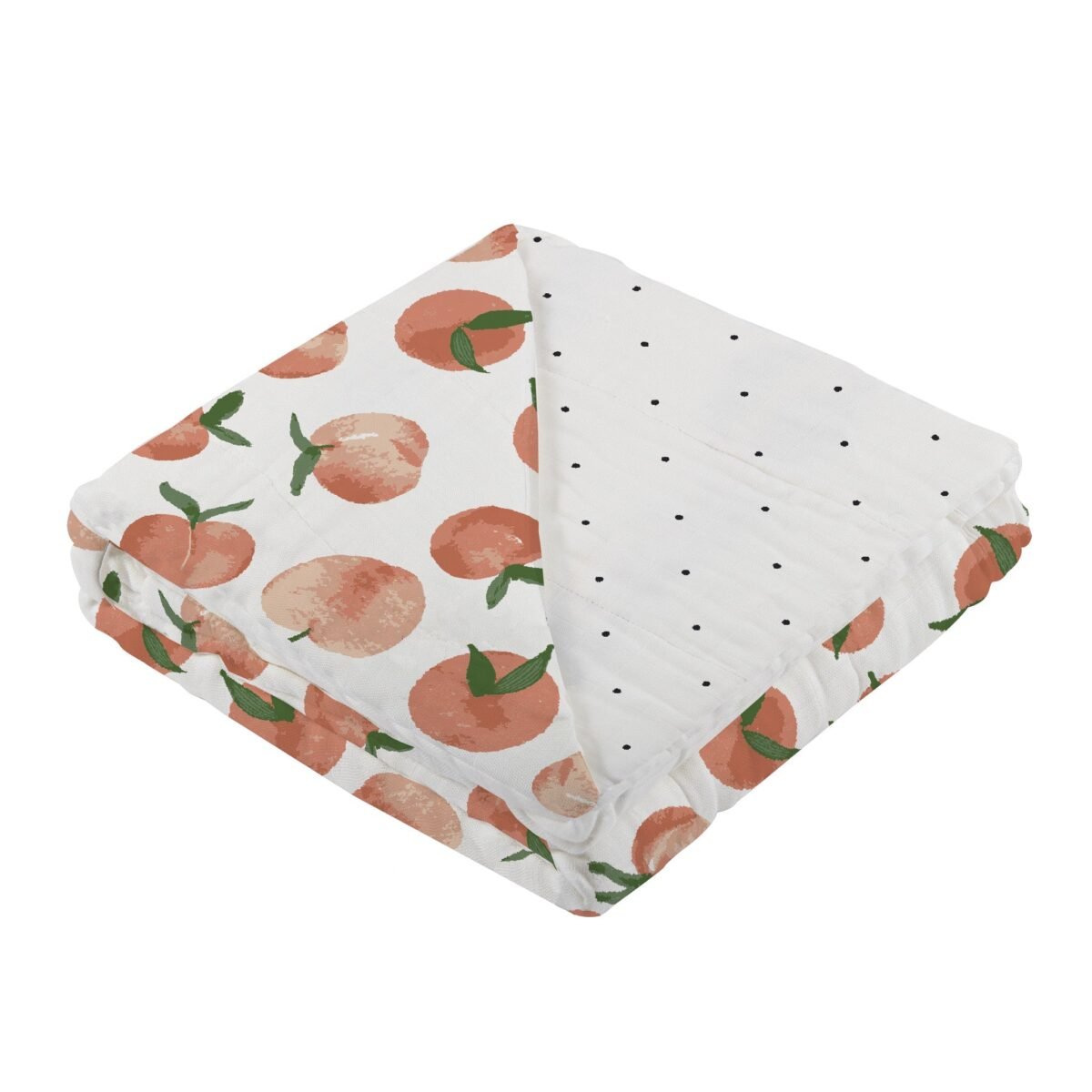 Carnelian peaches and black and white polka dot newcastle blanket | cloudybébé baby product