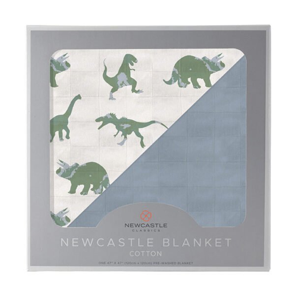 Granite Green Dinosaurs and Blue Fog Cotton Newcastle Blanket