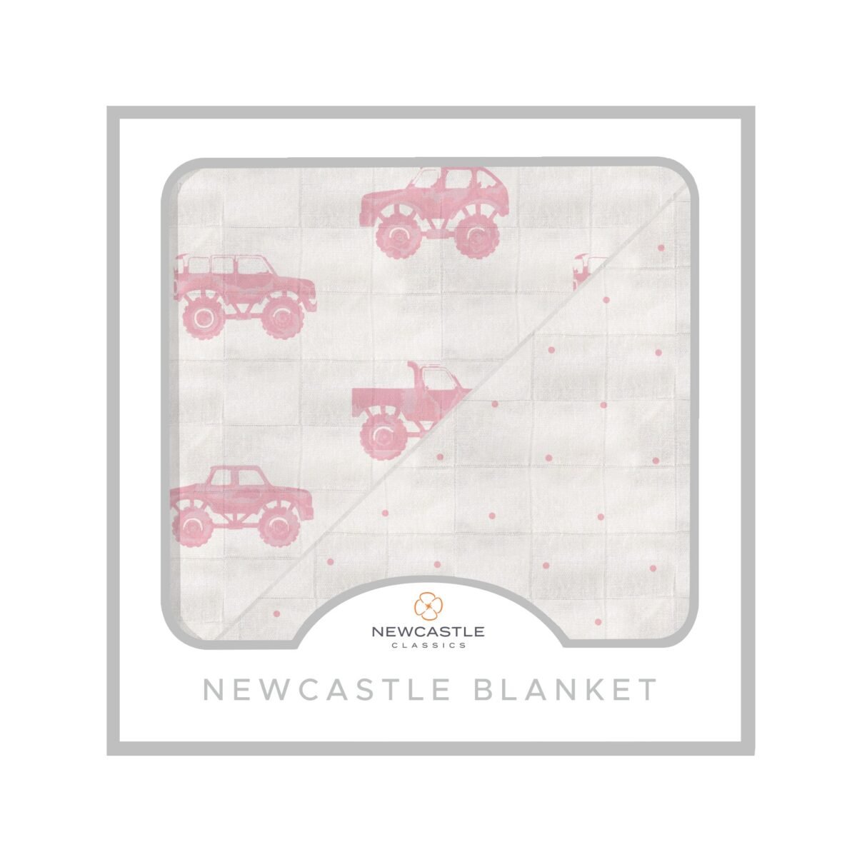 Pink monster trucks & pink polka dot bamboo newcastle blanket | cloudybébé baby product