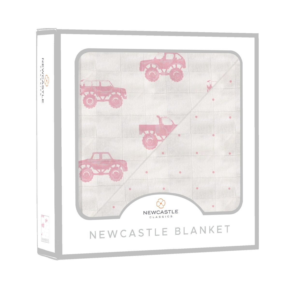 Pink monster trucks & pink polka dot bamboo newcastle blanket | cloudybébé baby product