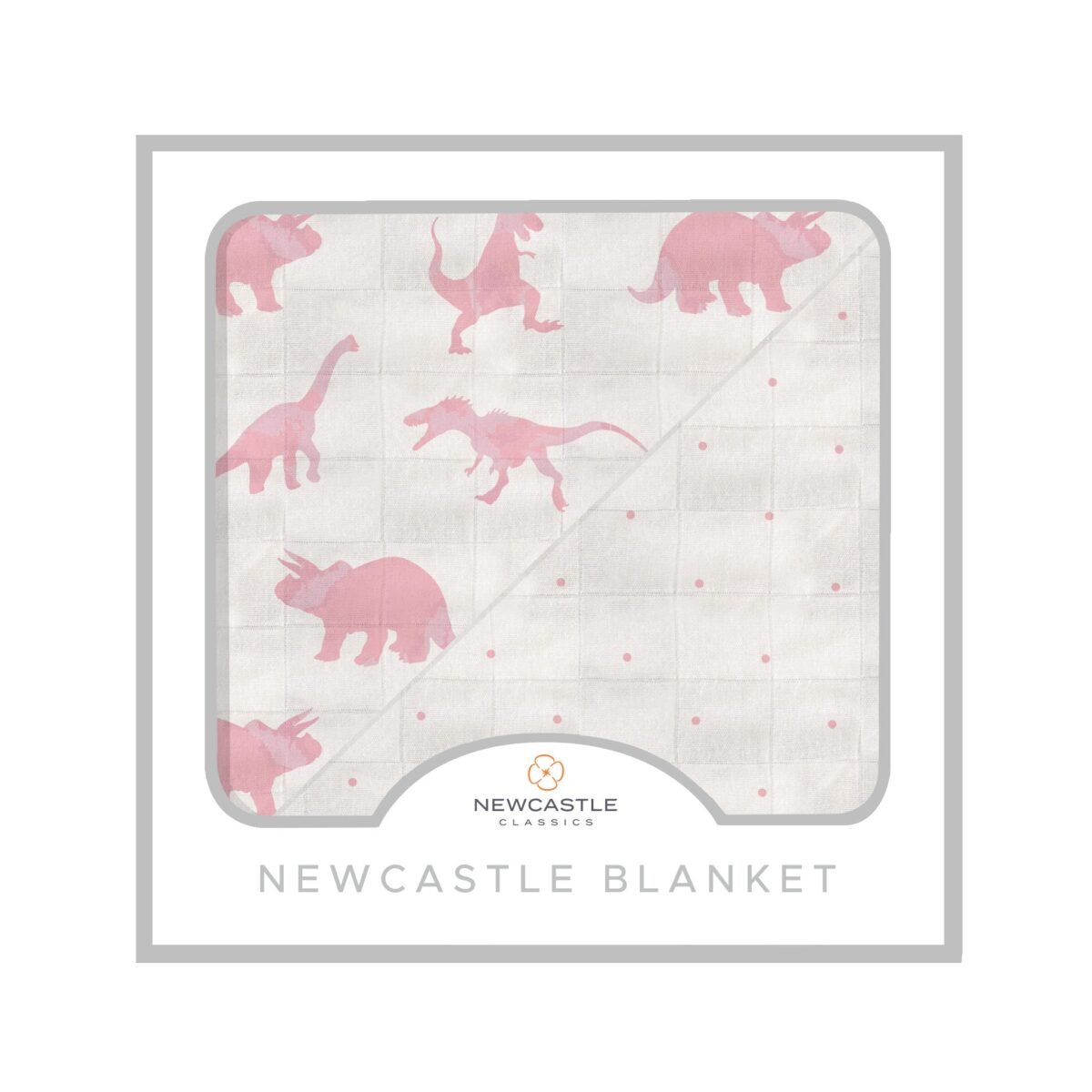 Pink dinosaurs & pink polka dot bamboo newcastle blanket | cloudybébé baby product