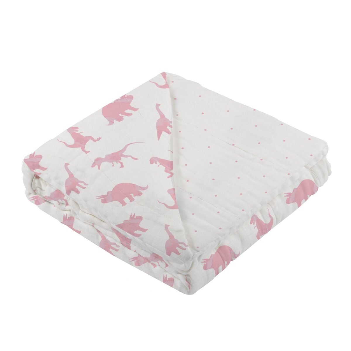 Pink dinosaurs & pink polka dot bamboo newcastle blanket | cloudybébé baby product