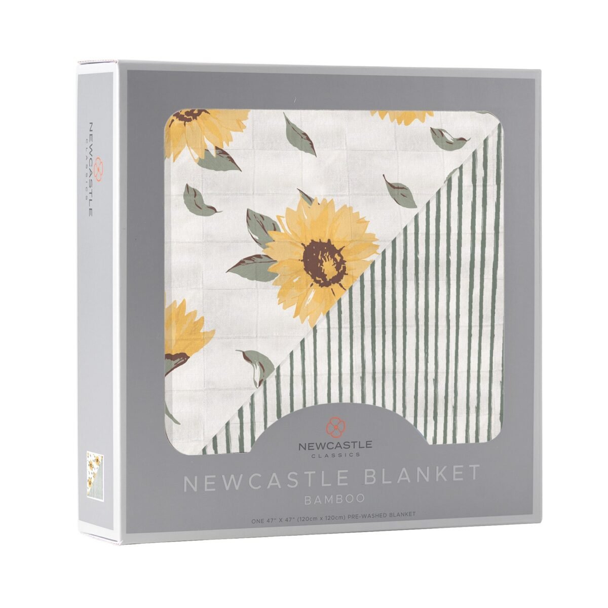 Sunflower farm and sage green stripe newcastle blanket | cloudybébé baby product