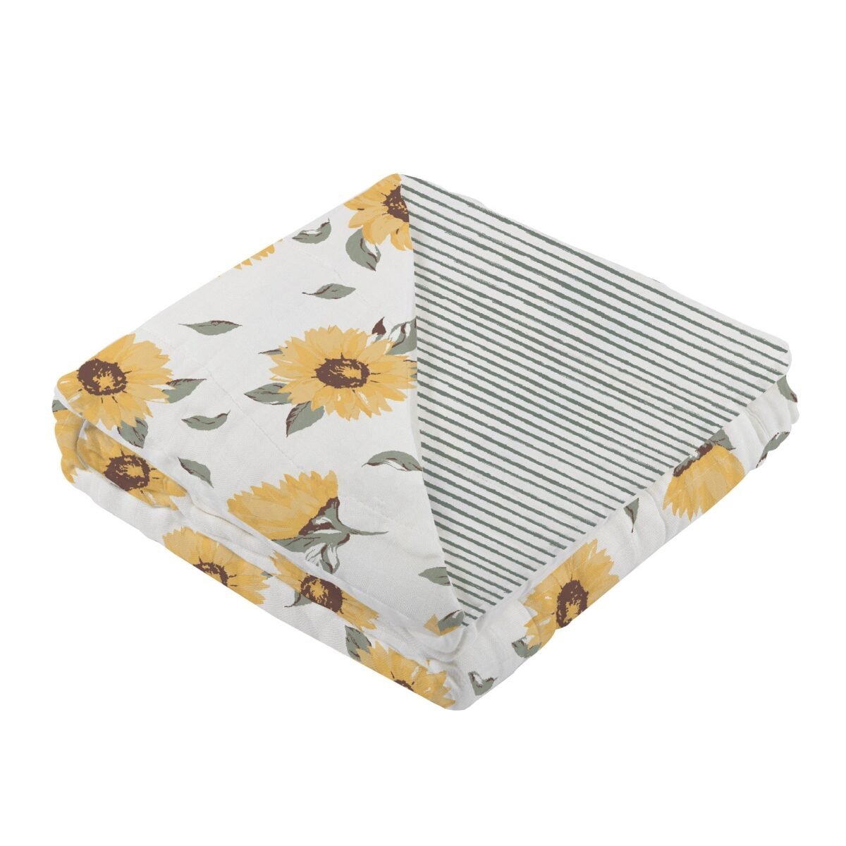 Sunflower farm and sage green stripe newcastle blanket | cloudybébé baby product
