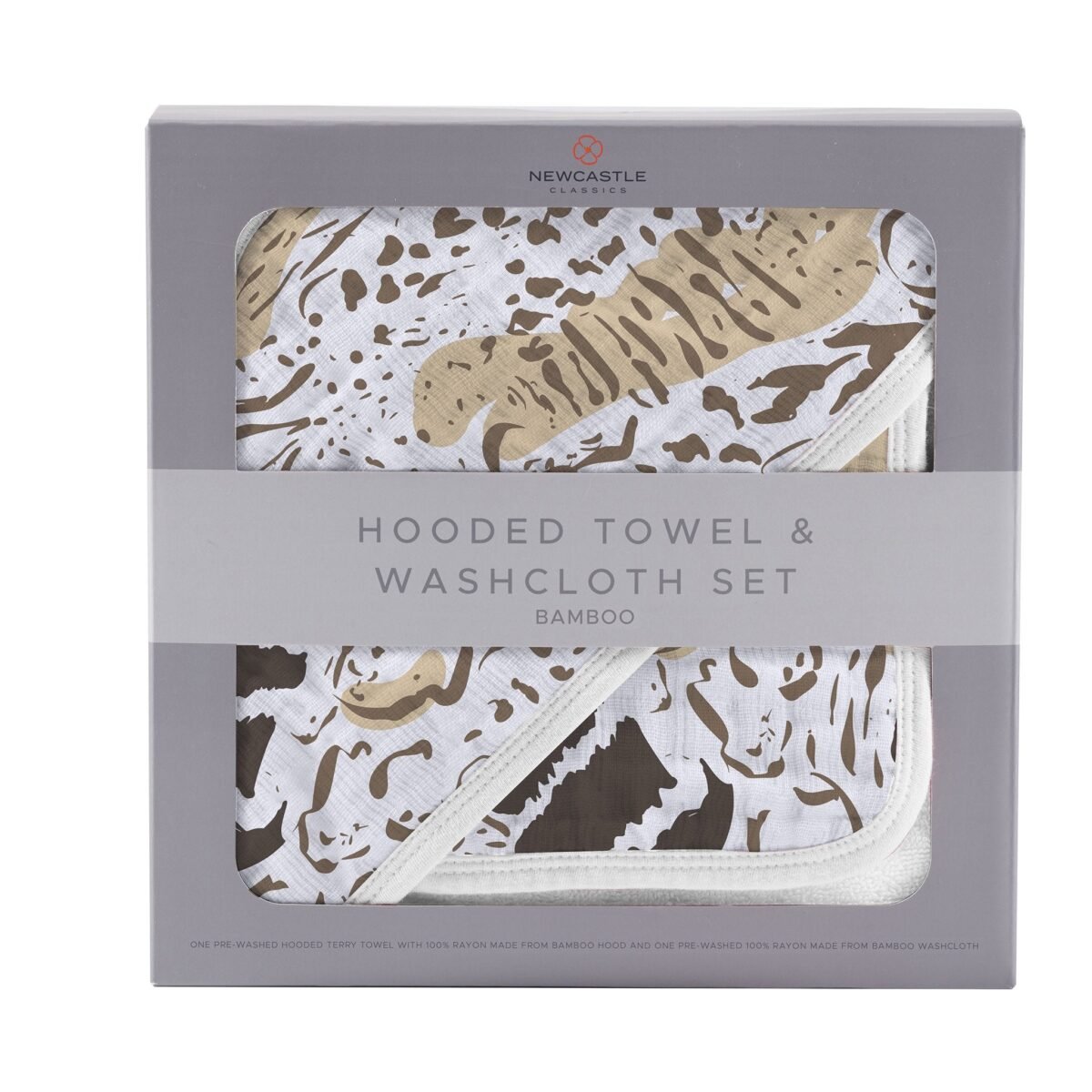Animal print bamboo hooded towel and washcloth set | cloudybébé baby product