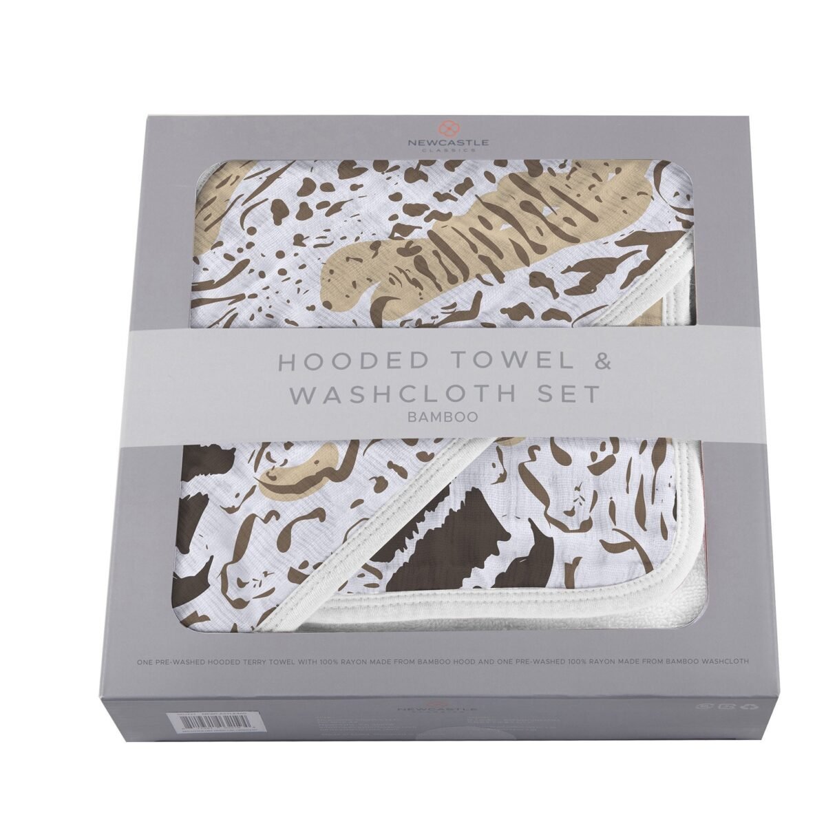 Animal print bamboo hooded towel and washcloth set | cloudybébé baby product