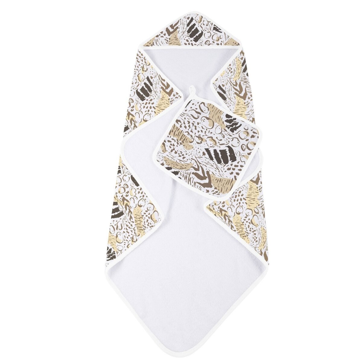 Animal print bamboo hooded towel and washcloth set | cloudybébé baby product