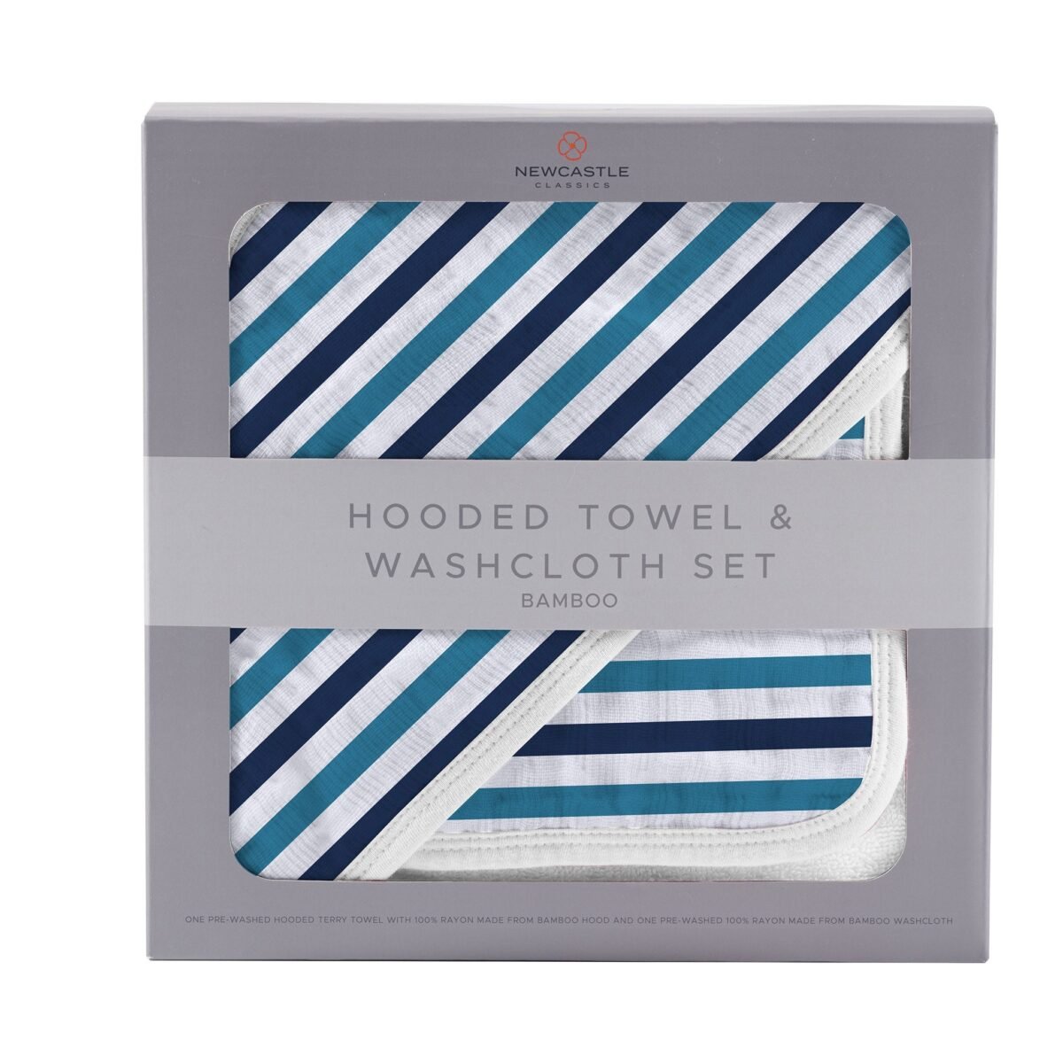Blue and white stripe bamboo hooded towel and washcloth set | cloudybébé baby product