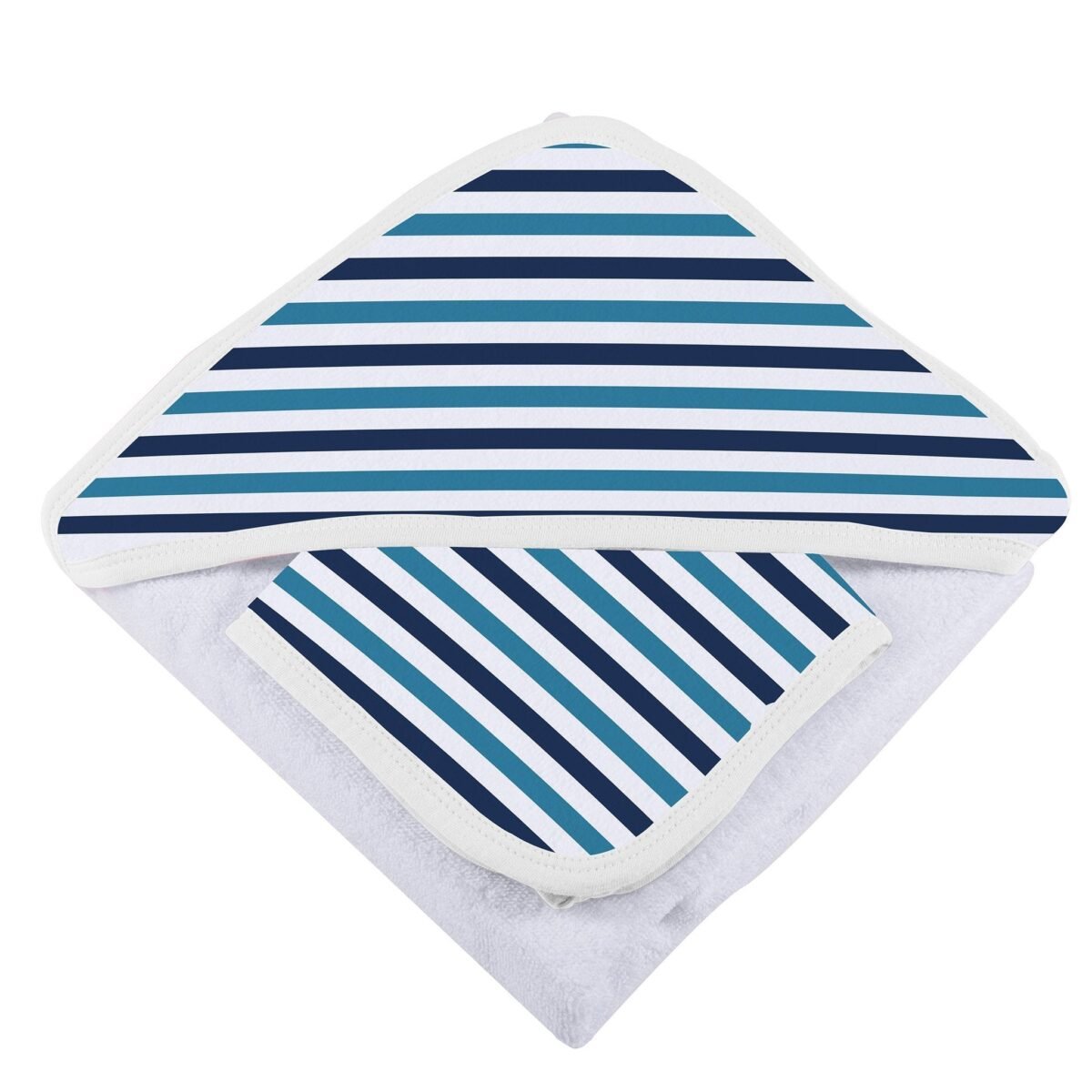 Blue and white stripe bamboo hooded towel and washcloth set | cloudybébé baby product