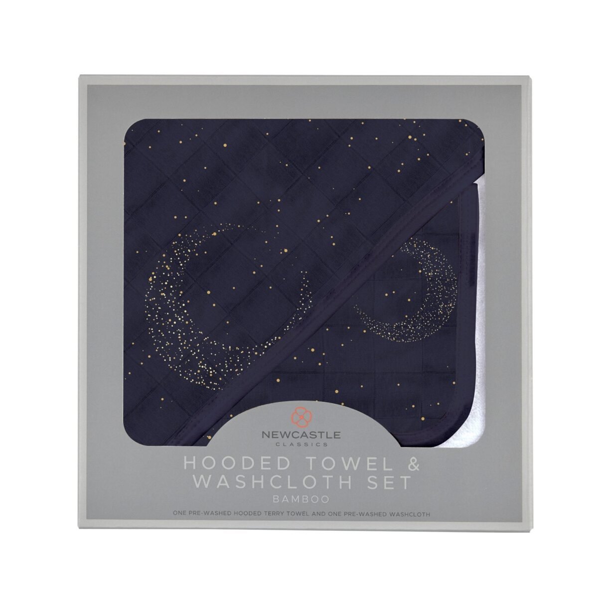 Midnight moon bamboo hooded towel and washcloth set | cloudybébé baby product