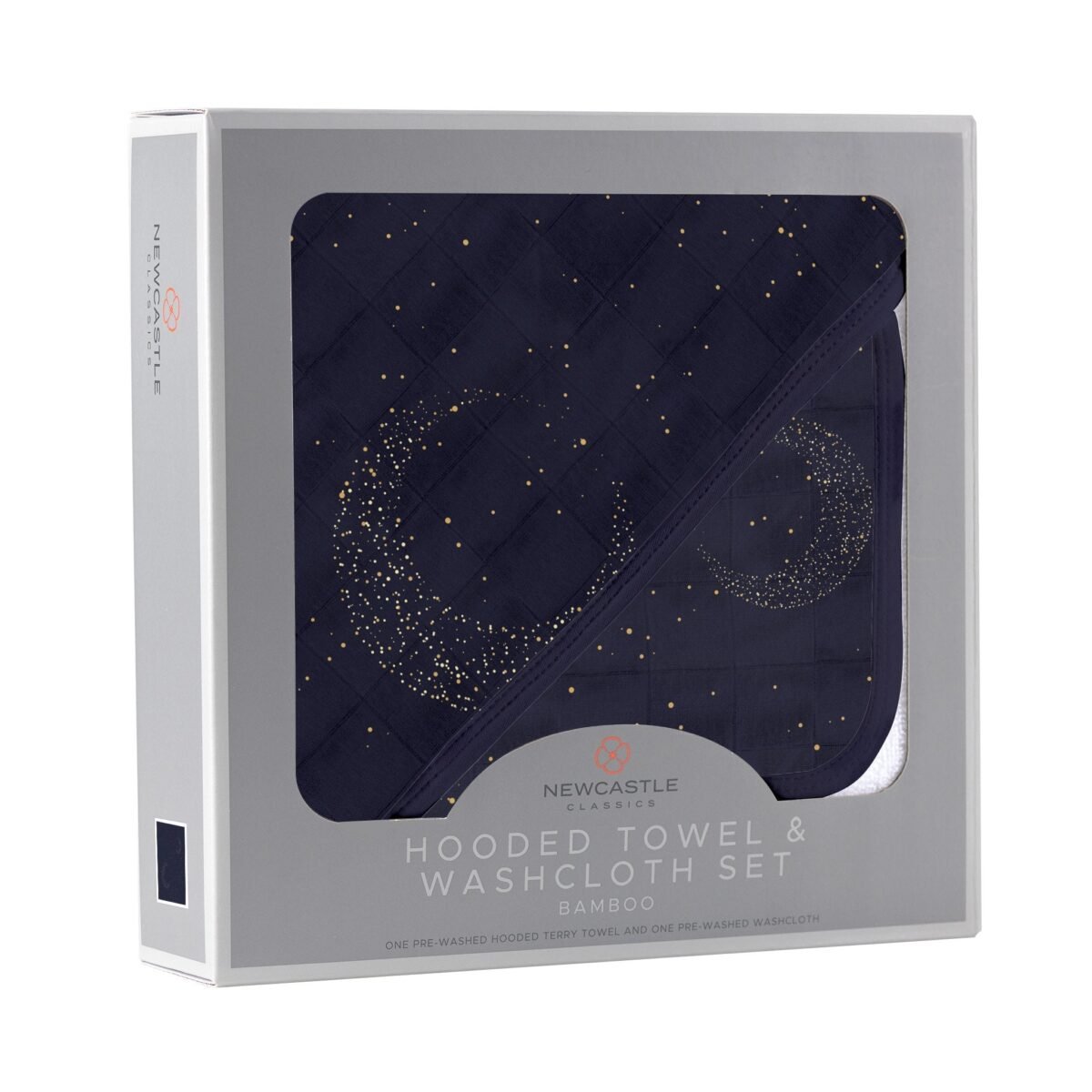 Midnight moon bamboo hooded towel and washcloth set | cloudybébé baby product