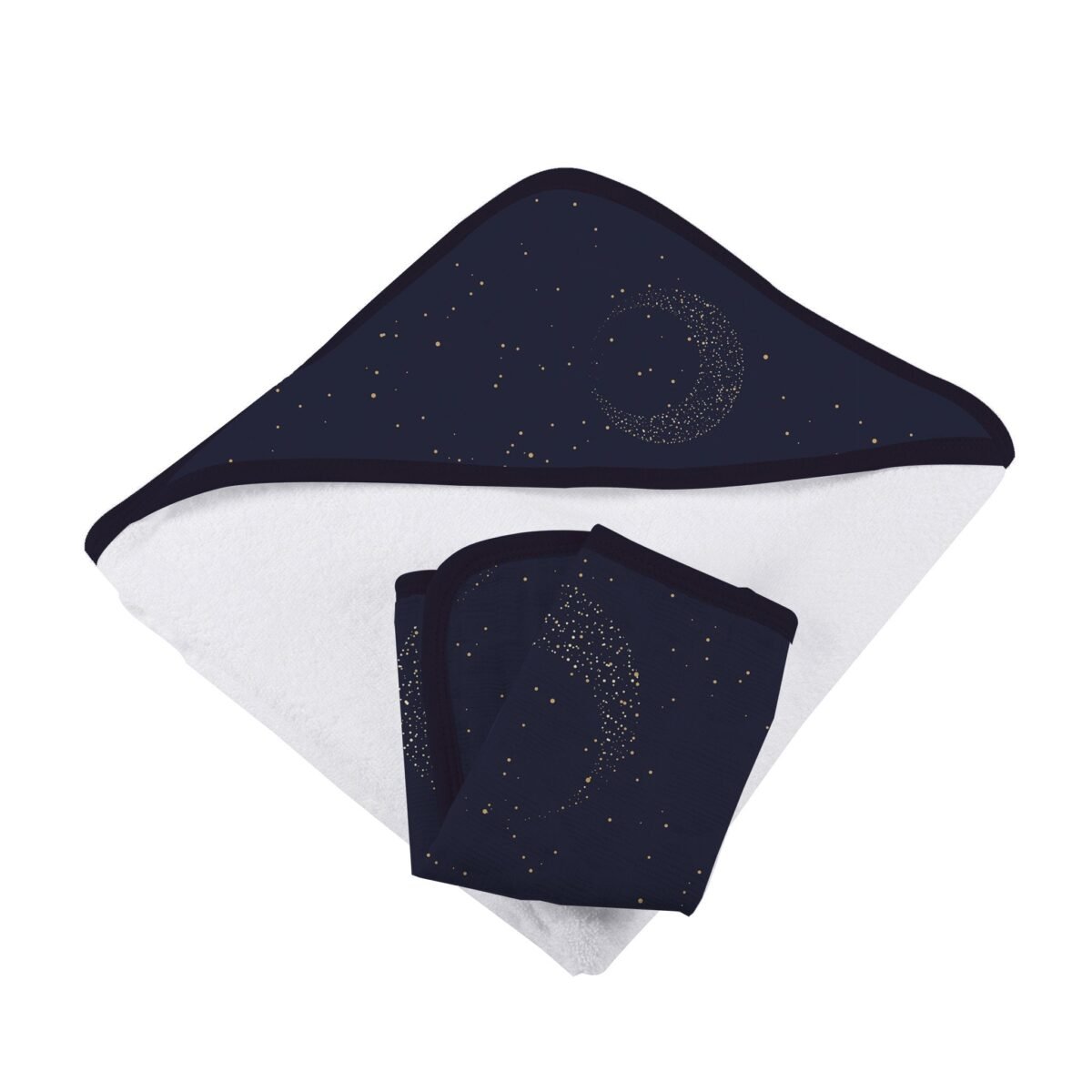 Midnight moon bamboo hooded towel and washcloth set | cloudybébé baby product