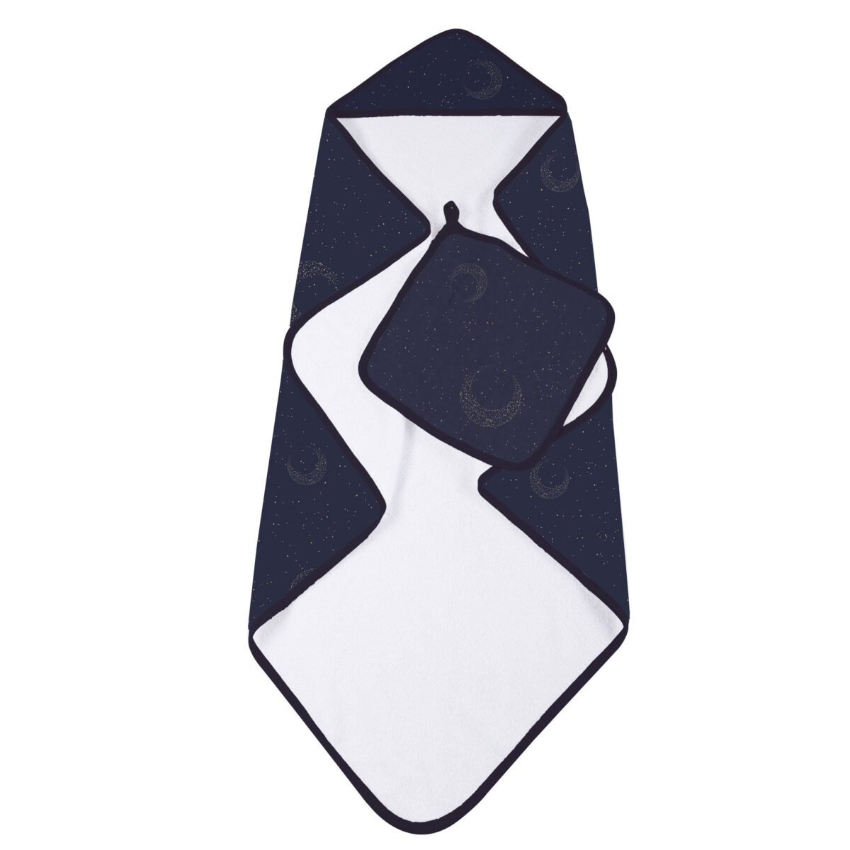 Midnight moon bamboo hooded towel and washcloth set | cloudybébé baby product