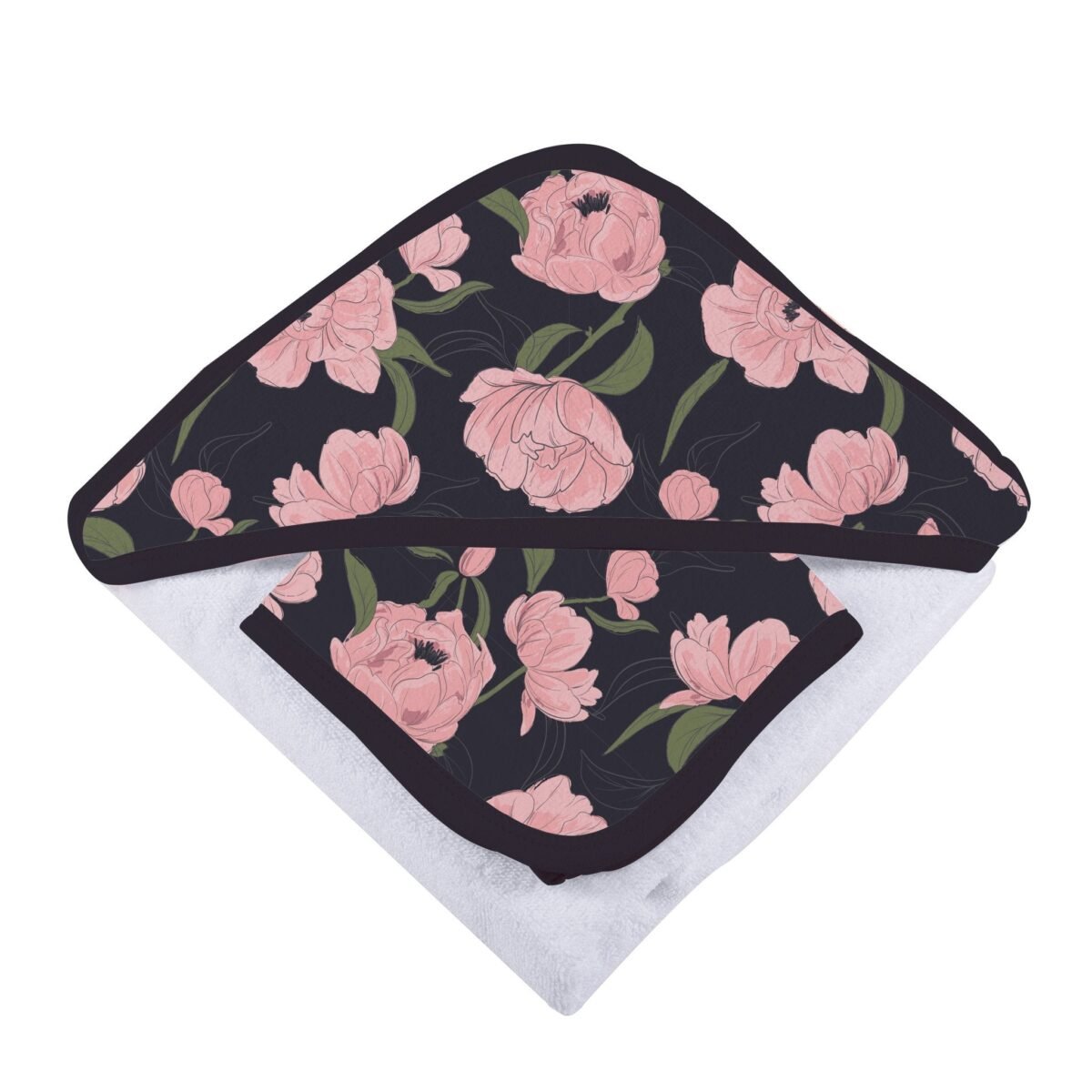Peonies hooded towel and washcloth set | cloudybébé baby product
