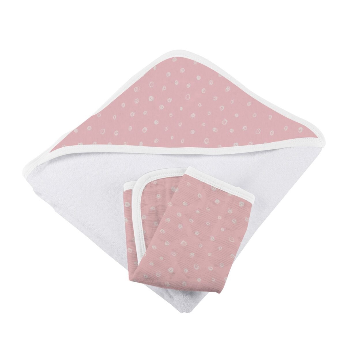 Pink pearl polka dot hooded towel and washcloth set | cloudybébé baby product