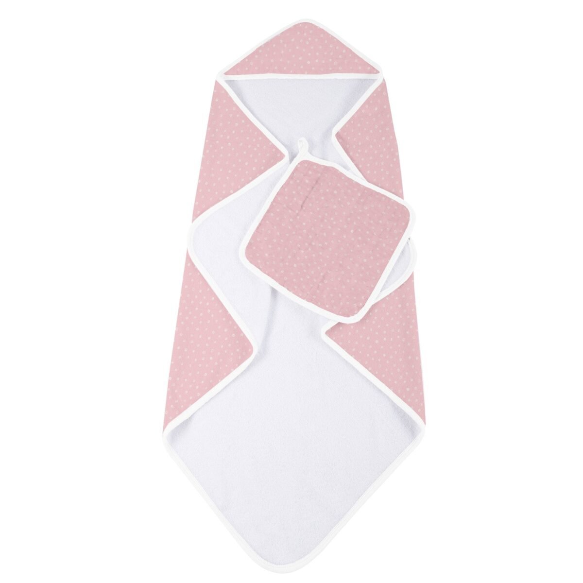 Pink pearl polka dot hooded towel and washcloth set | cloudybébé baby product