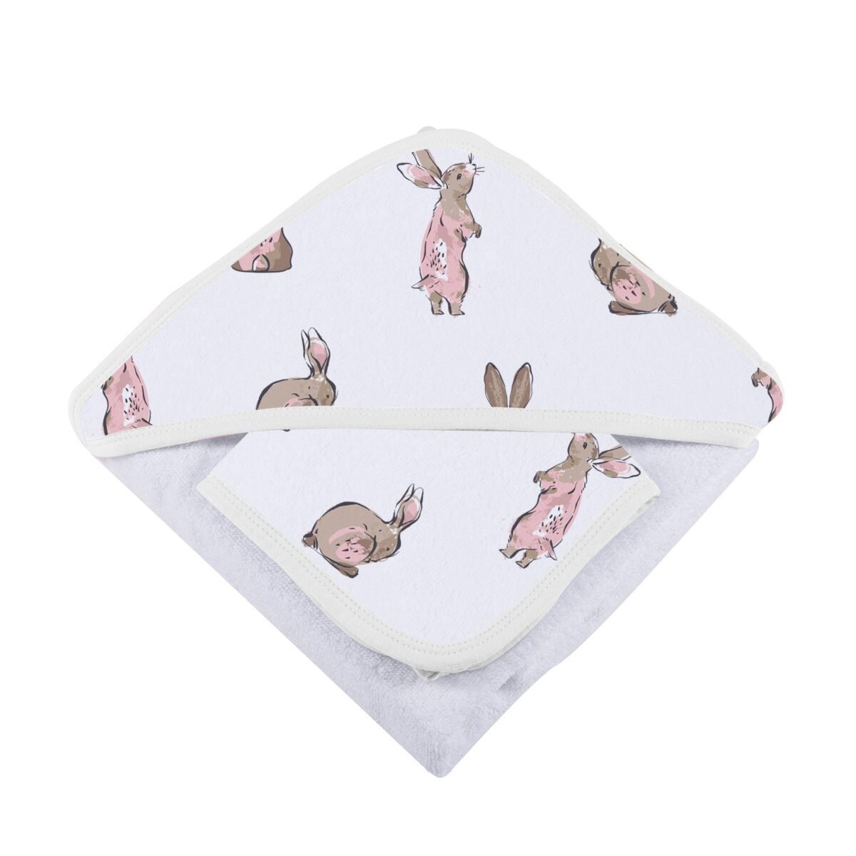 Powder pink bunnies bamboo hooded towel and washcloth set | cloudybébé baby product